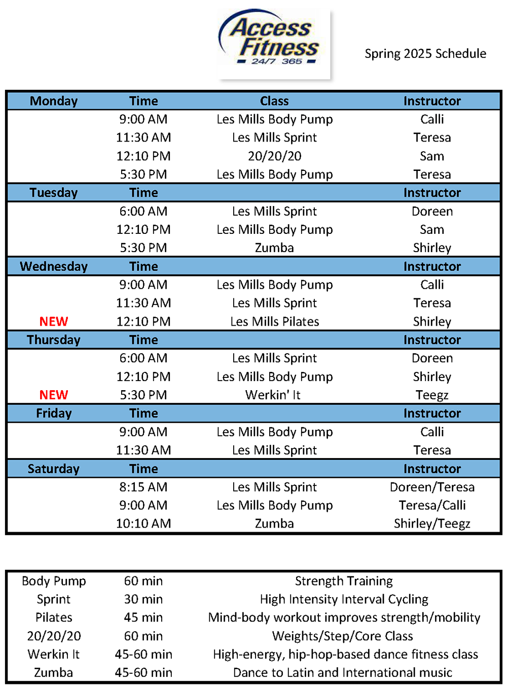 Spring 2025 Schedule
